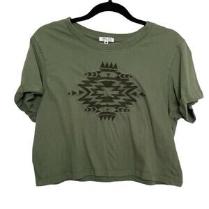 Messy Bun Just Chillin Crop Top Embroidered Southwest Design Short Sleeve Green‎